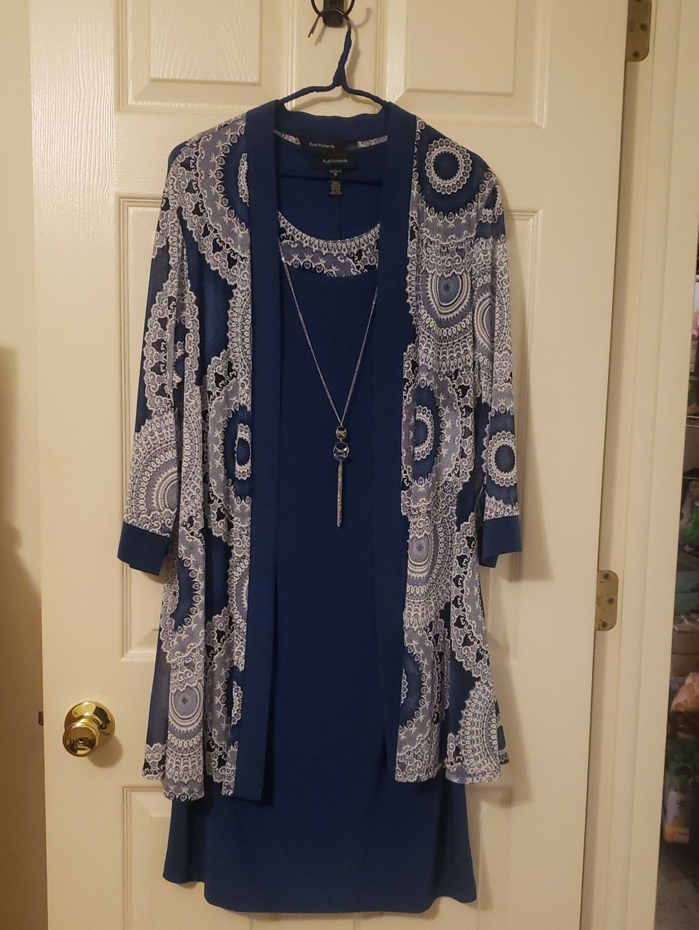 R&M Richards 2 Piece Tank Dress Print Mesh Swing Jacket, Size 16. NWT